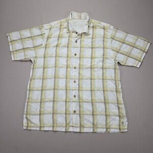 Tommy Bahama 100% Tencel Plaid Shirt Button Down Short Sleeve Casual Mens Large‎